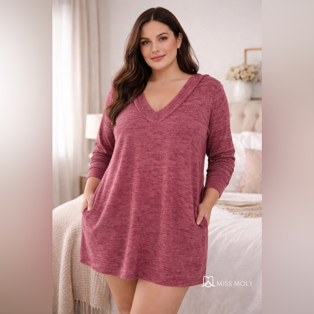 Torrid Super Soft Burgundy Hooded Sleep Tunic Nightshirt Cozy Lounge Pajama Top